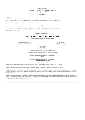 Thumbnail Natural Health Trends 10-K Annual Report 2012