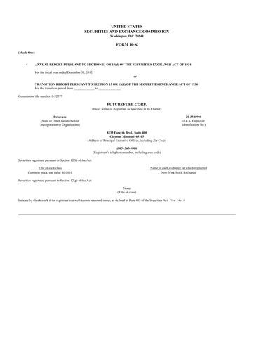 Thumbnail FutureFuel 10-K Annual Report 2012