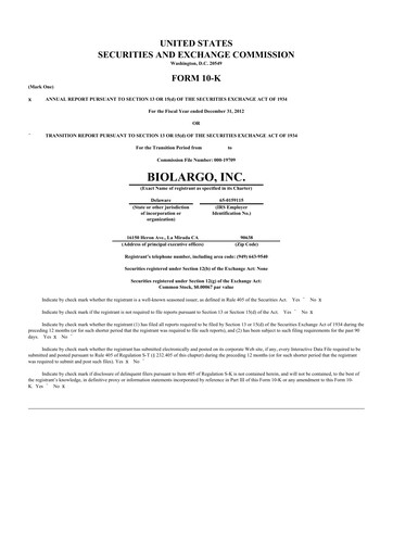 Vorschaubild BioLargo 10-K Jahresbericht 2012