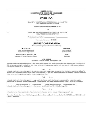 Thumbnail UniFirst 10-Q Quarterly Report FY2013 