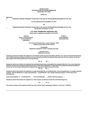 Thumbnail J. B. Hunt
 10-Q Quarterly Report FY2013 