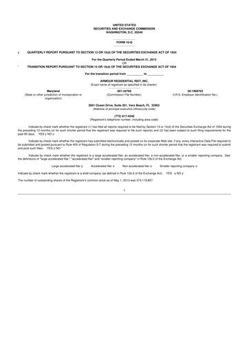 Thumbnail ARMOUR Residential REIT 10-Q Quarterly Report FY2013 