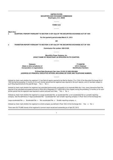 Miniature Monolithic Power Systems 10-Q Rapport trimestriel 2013 