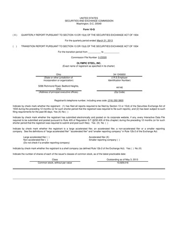 Thumbnail Olympic Steel
 10-Q Quarterly Report FY2013 