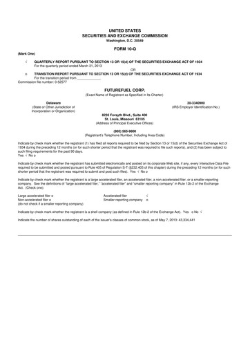 Thumbnail FutureFuel 10-Q Quarterly Report FY2013 