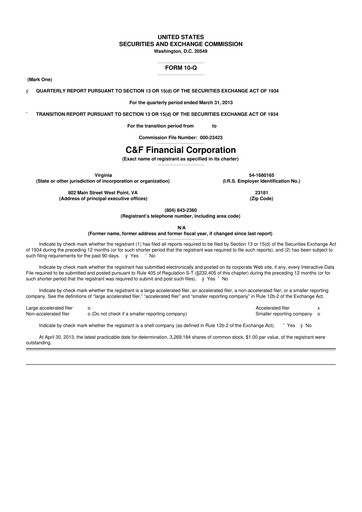 Thumbnail C&F Financial Corporation

 10-Q Quarterly Report FY2013 