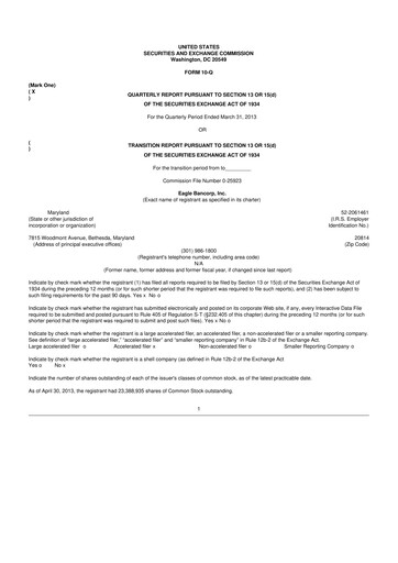 Thumbnail Eagle Bancorp 10-Q Quarterly Report FY2013 