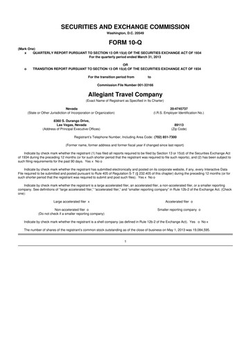 Thumbnail Allegiant Travel Company 10-Q Quarterly Report FY2013 
