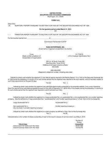 Miniature Rush Enterprises
 10-Q Rapport trimestriel 2013 