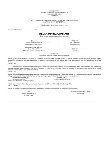 Miniature Hecla Mining
 10-Q Rapport trimestriel 2013 