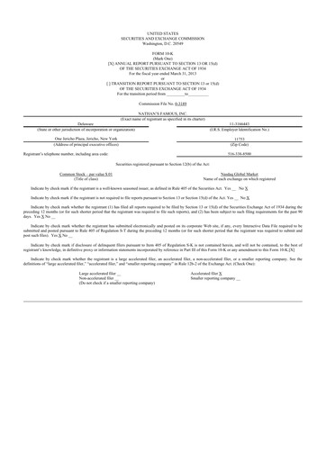 Thumbnail Nathan's Famous 10-K Annual Report 2013