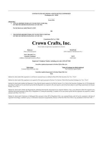 Thumbnail Crown Crafts 10-K Annual Report 2013