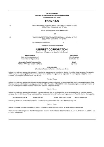 Thumbnail UniFirst 10-Q Quarterly Report FY2013 