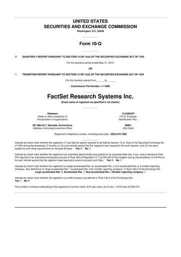 Thumbnail FactSet 10-Q Quarterly Report FY2013 