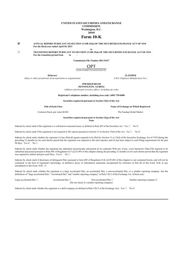 Thumbnail Ocean Power Technologies
 10-K Annual Report 2013