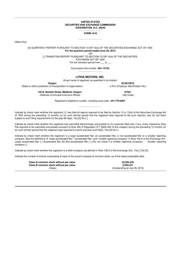 Vorschaubild Lithia Motors 10-Q Quartalsbericht 2013 