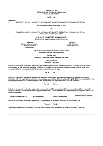 Thumbnail J. B. Hunt
 10-Q Quarterly Report FY2013 