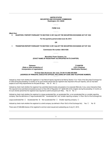 Miniature Monolithic Power Systems 10-Q Rapport trimestriel 2013 