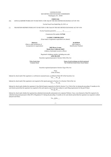 Thumbnail Lifecore Biomedical 10-K Annual Report 2013