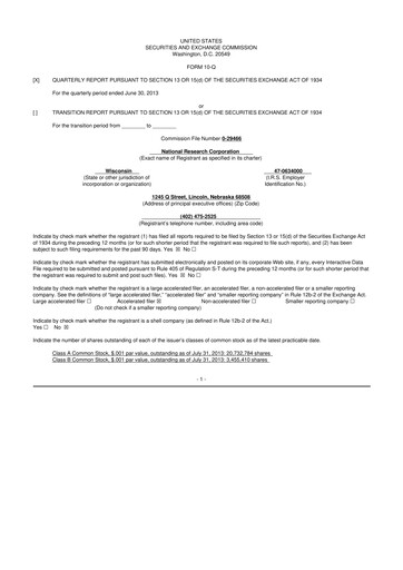 Thumbnail NRC Health
 10-Q Quarterly Report FY2013 