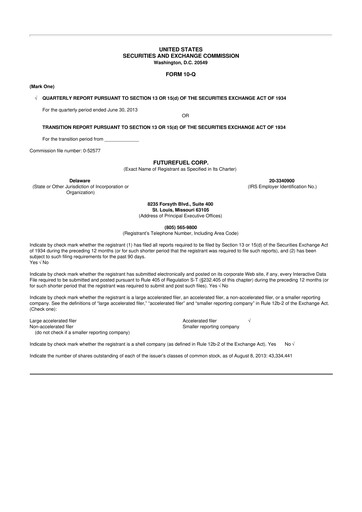 Thumbnail FutureFuel 10-Q Quarterly Report FY2013 