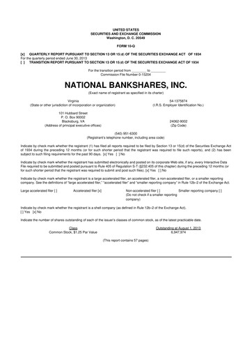 Thumbnail National Bankshares 10-Q Quarterly Report FY2013 