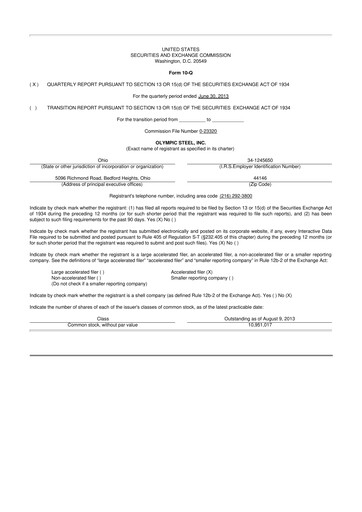 Thumbnail Olympic Steel
 10-Q Quarterly Report FY2013 