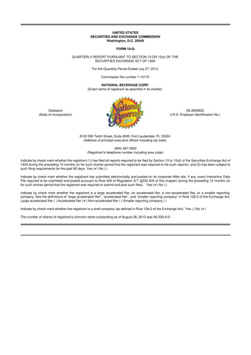 Thumbnail National Beverage
 10-Q Quarterly Report FY2014 