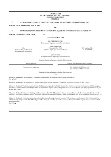 Thumbnail LSI Industries 10-K Annual Report 2013