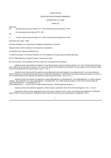 Thumbnail Hovnanian Enterprises
 10-Q Quarterly Report FY2013 