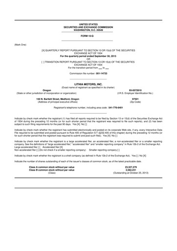 Vorschaubild Lithia Motors 10-Q Quartalsbericht 2013 