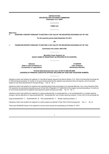 Miniature Monolithic Power Systems 10-Q Rapport trimestriel 2013 