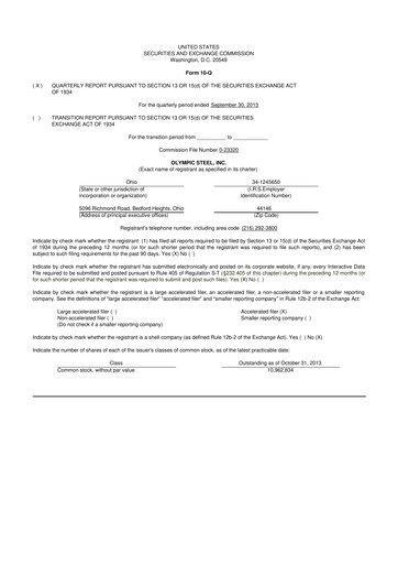 Thumbnail Olympic Steel
 10-Q Quarterly Report FY2013 