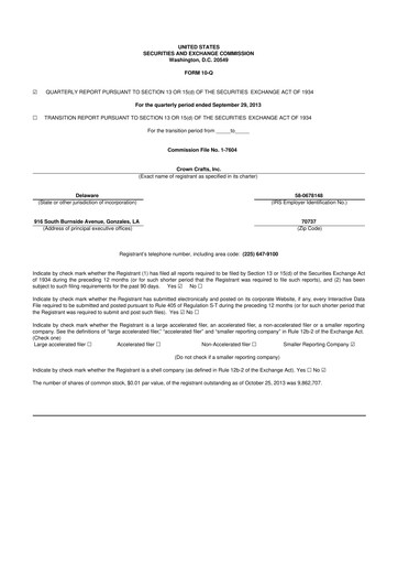 Miniature Crown Crafts 10-Q Rapport trimestriel 2014 