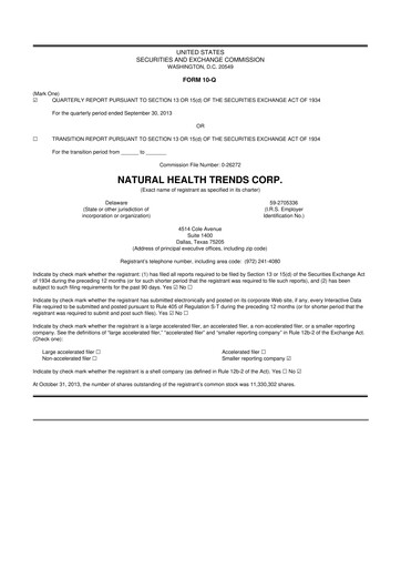 Thumbnail Natural Health Trends 10-Q Quarterly Report FY2013 