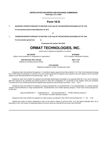 Miniature Ormat Technologies
 10-Q Rapport trimestriel 2013 