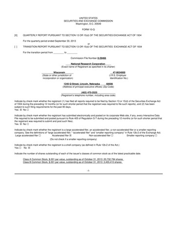 Thumbnail NRC Health
 10-Q Quarterly Report FY2013 