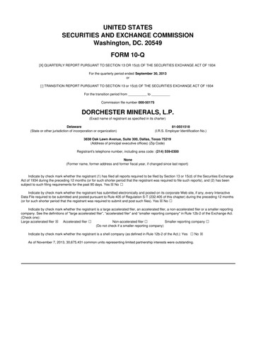 Thumbnail Dorchester Minerals 10-Q Quarterly Report FY2013 