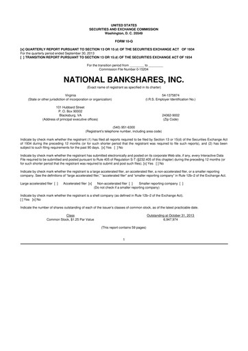 Thumbnail National Bankshares 10-Q Quarterly Report FY2013 