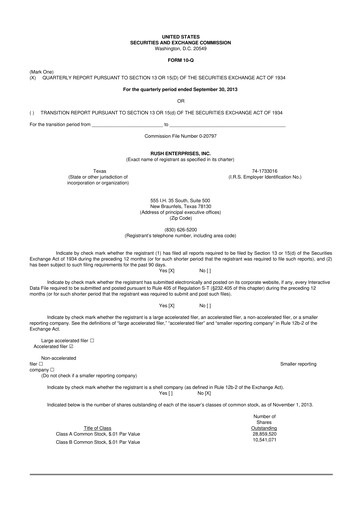 Miniature Rush Enterprises
 10-Q Rapport trimestriel 2013 