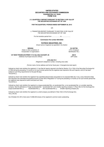 Thumbnail Patrick Industries 10-Q Quarterly Report FY2013 