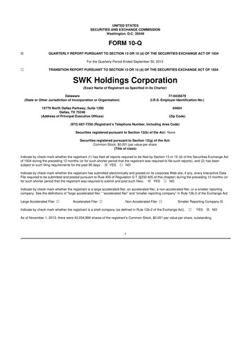Thumbnail SWK Holdings 10-Q Quarterly Report FY2013 