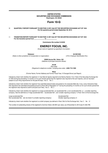 Thumbnail Energy Focus 10-Q Quarterly Report FY2013 