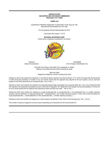 Thumbnail National Beverage
 10-Q Quarterly Report FY2014 