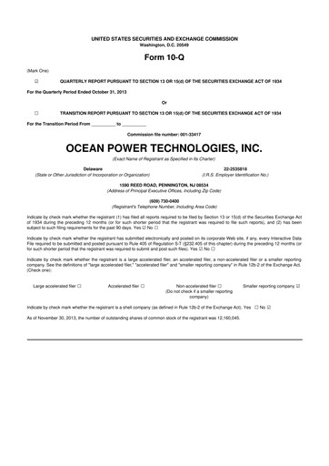 Thumbnail Ocean Power Technologies
 10-Q Quarterly Report FY2014 