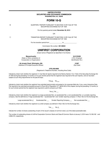 Thumbnail UniFirst 10-Q Quarterly Report FY2014 