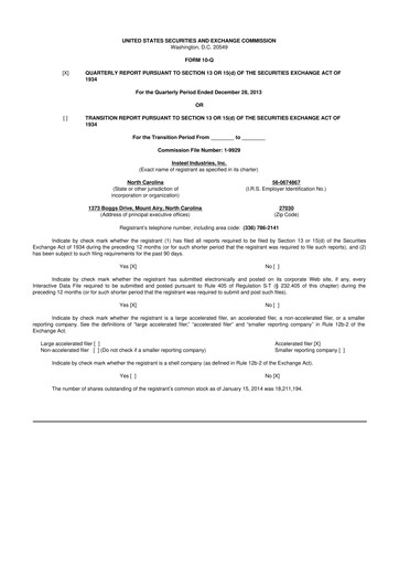 Thumbnail Insteel Industries 10-Q Quarterly Report FY2014 