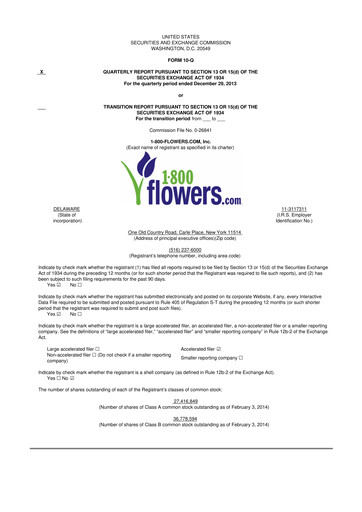 Thumbnail 1-800-Flowers.com, Inc.
 10-Q Quarterly Report FY2014 