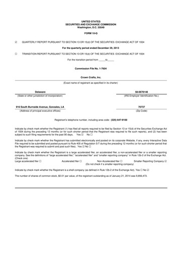 Miniature Crown Crafts 10-Q Rapport trimestriel 2014 