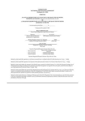 Vorschaubild Kelly Services
 10-K Jahresbericht 2013